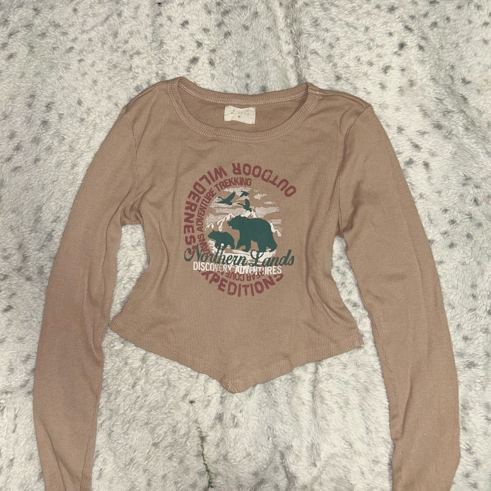 Women's Tan Crop Top with Graphic Design